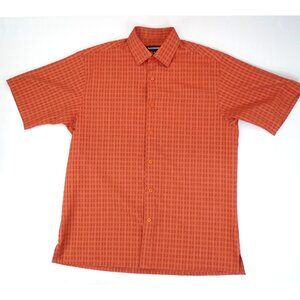 FLAW** Bassiri Short Sleeve Button up Shirt Men's Size M Orange Checker Textured